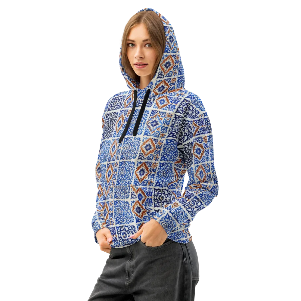 Indigo Tilework on Cotton Hoodie — Left Front