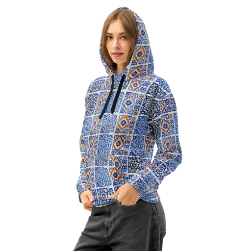 Indigo Tilework on a Cotton Hoodie