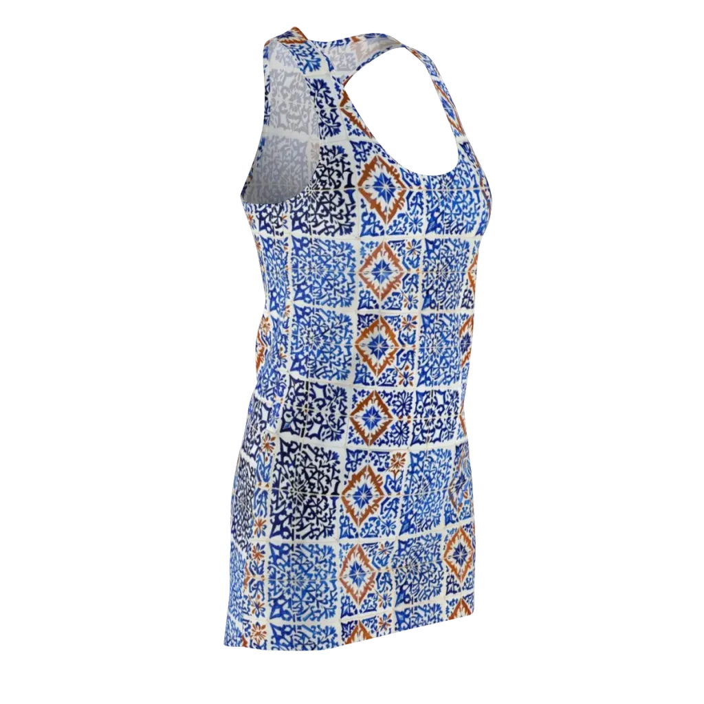 Indigo Tilework on Racerback Dress — Front Side