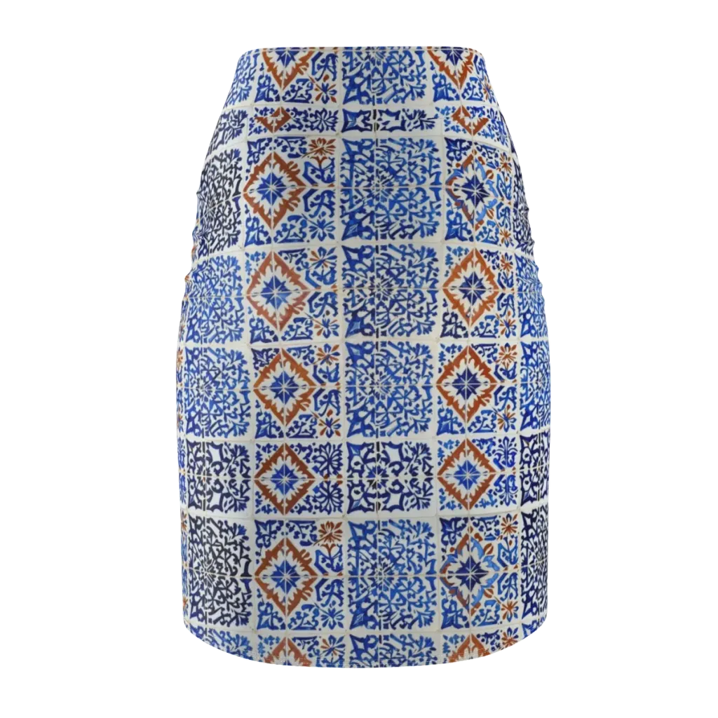 Indigo Tilework on Pencil Skirt — Back