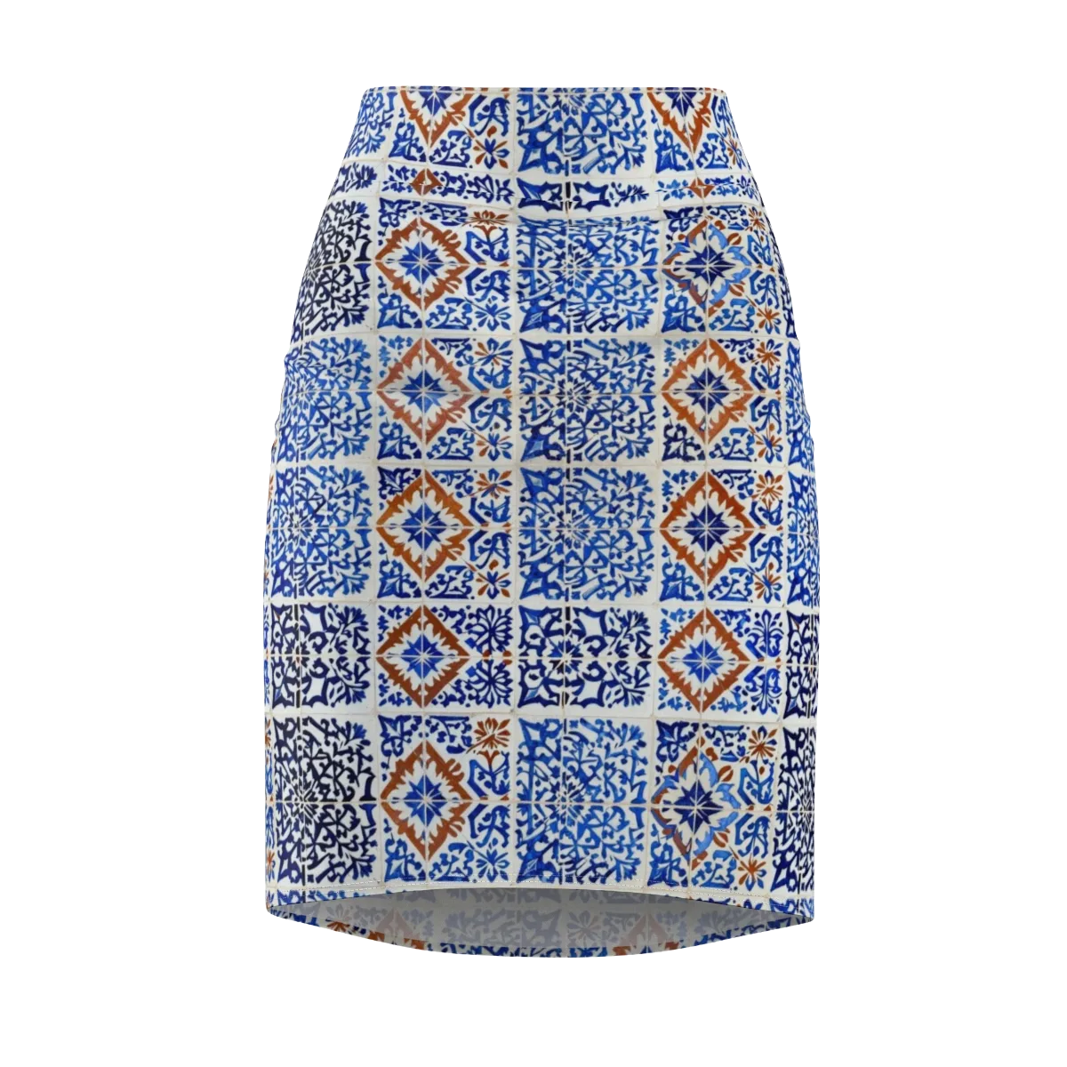Indigo Tilework on Pencil Skirt — Front