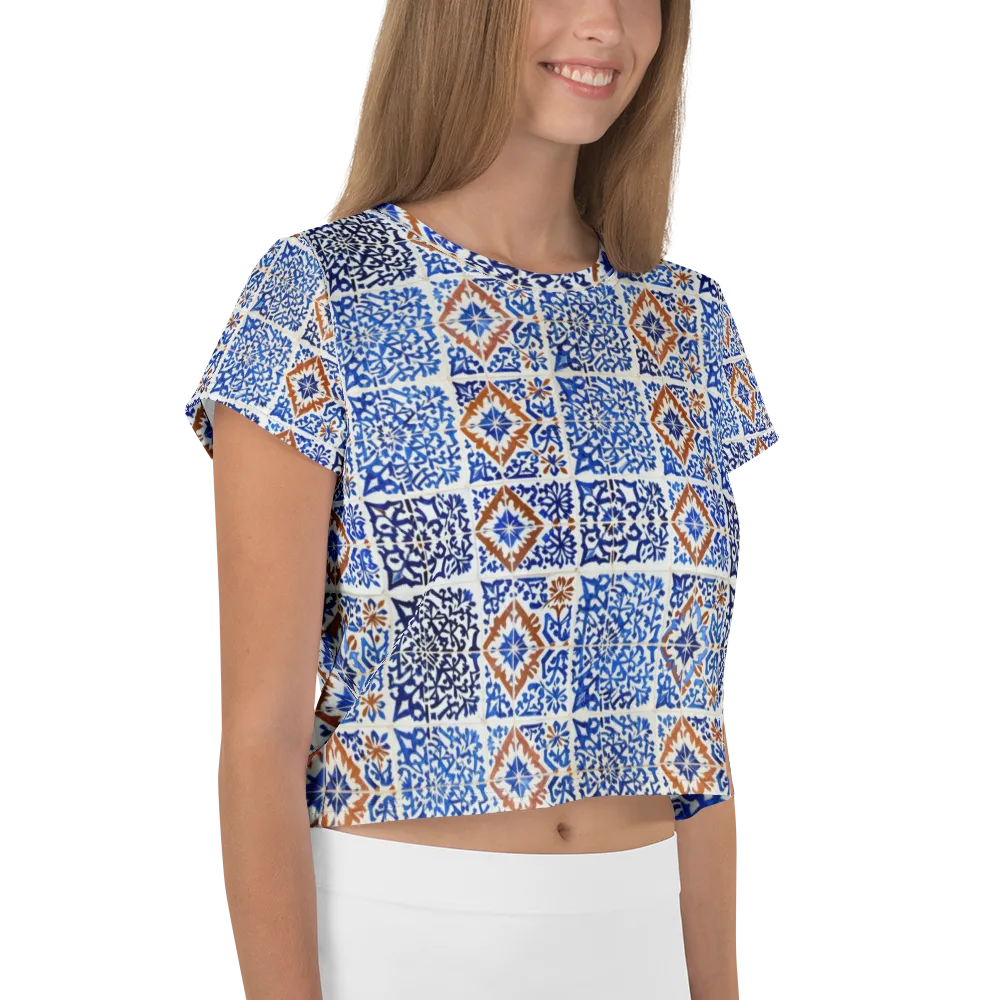 Indigo Tilework on Crop Tee — Right