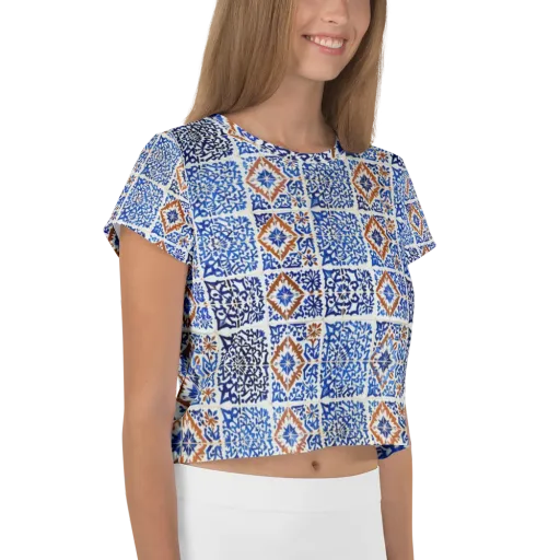 Indigo Tilework on a Crop Tee
