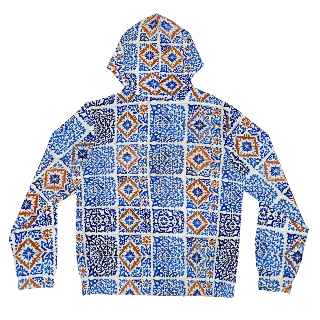 Indigo Tilework on Women's Full-Zip Hoodie — Back