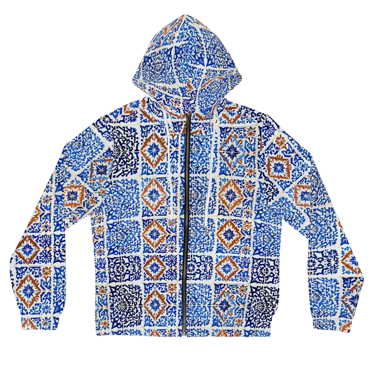 Indigo Tilework on Women's Full-Zip Hoodie — Front