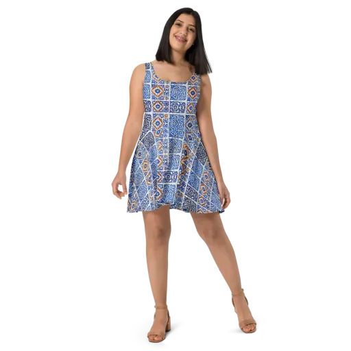 Indigo Tilework on a Skater Dress