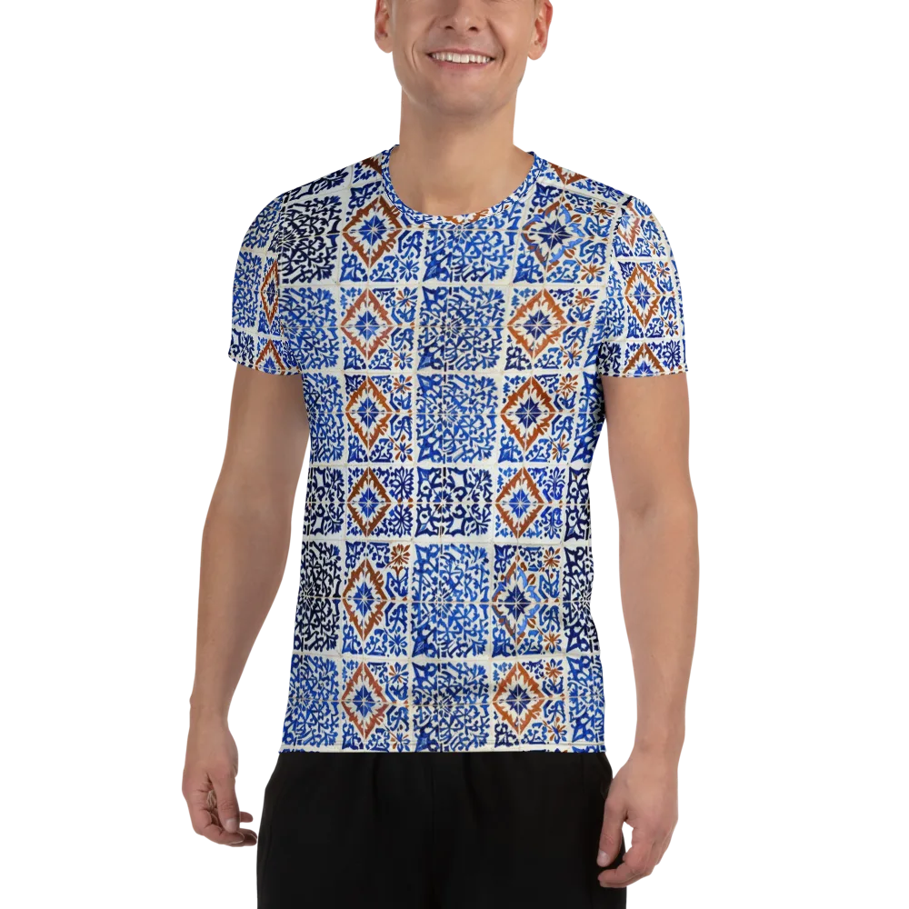 Indigo Tilework on Men's Athletic T-Shirt — Front