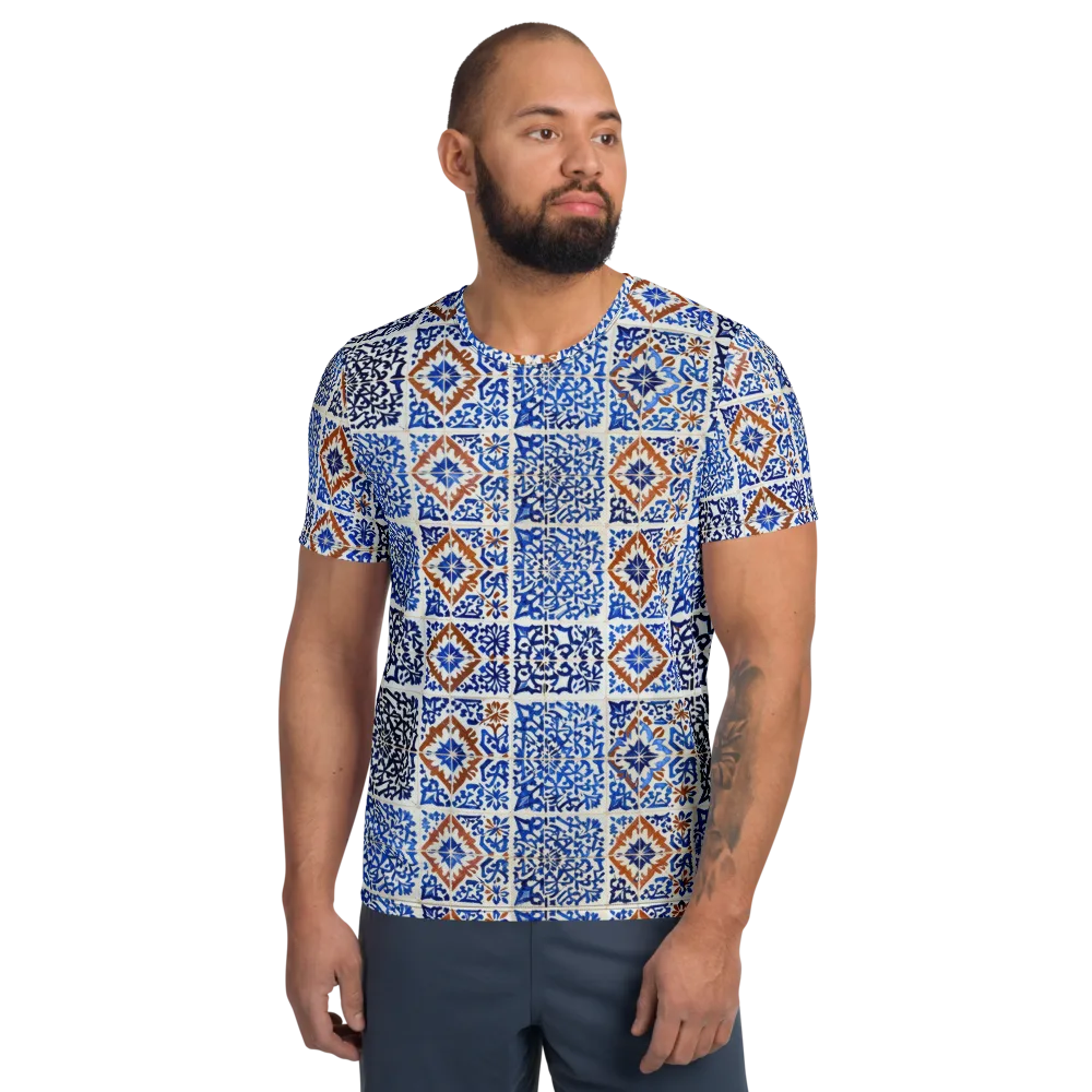 Indigo Tilework on Men's Athletic T-Shirt — Front