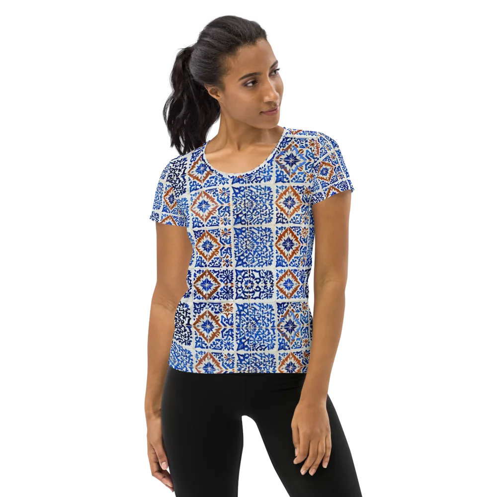 Indigo Tilework on Women's Athletic T-Shirt — Front