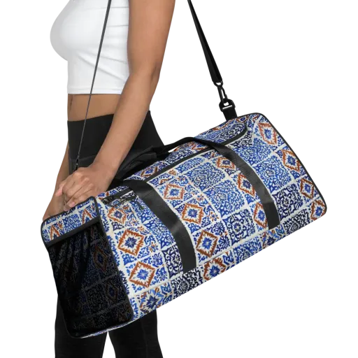Indigo Tilework on a Duffle Bag