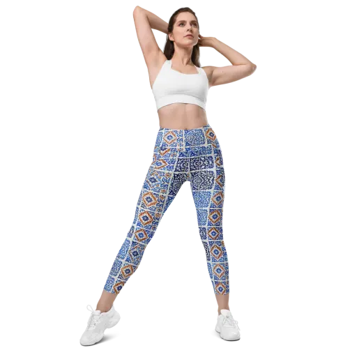 Indigo Tilework on a Leggings with Pockets