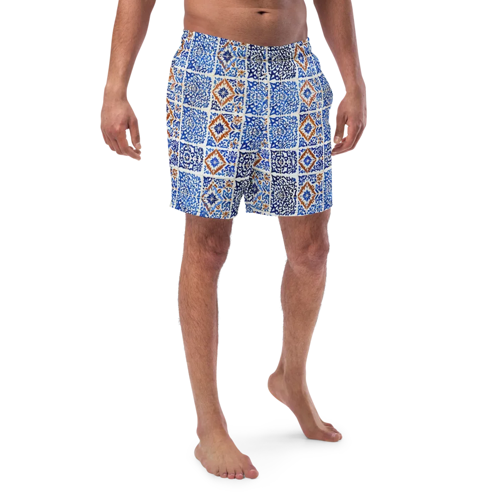 Indigo Tilework on Swim Trunks — Front