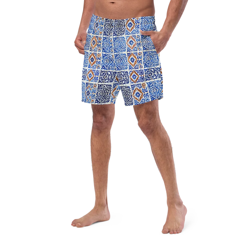 Indigo Tilework on Swim Trunks — Left Front