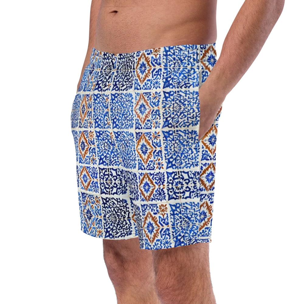 Indigo Tilework on Swim Trunks — Left Front