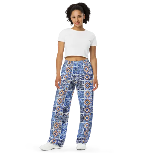 Indigo Tilework on a Wide-Leg Pants