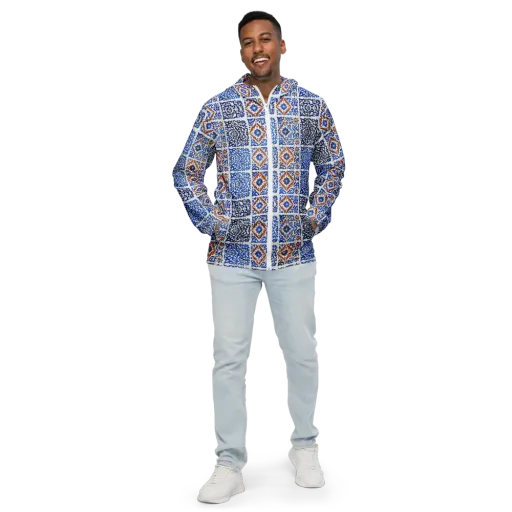 Indigo Tilework on a Men's Windbreaker