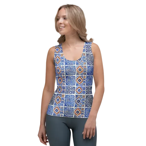 Indigo Tilework on a Women's Tank Top