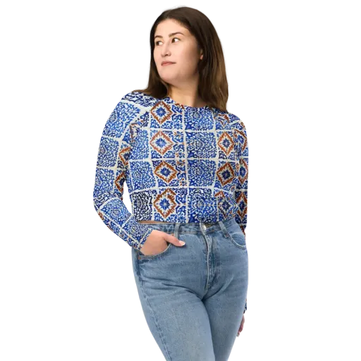 Indigo Tilework on a Long Sleeve Crop Top