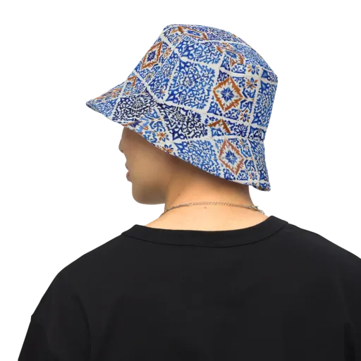 Indigo Tilework on a Reversible Bucket Hat