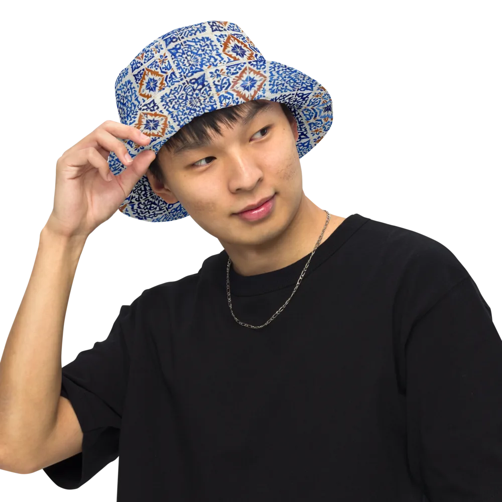 Indigo Tilework on Reversible Bucket Hat — Front Inside