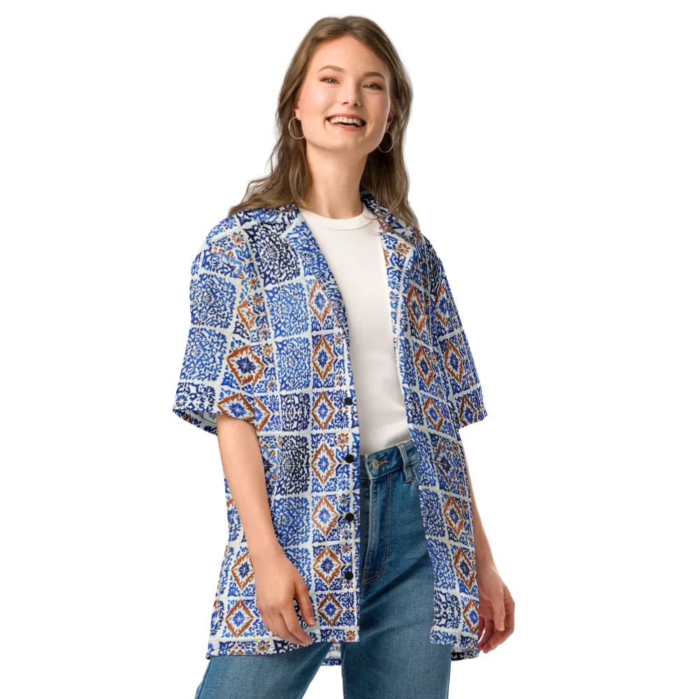 Indigo Tilework on Button Shirt — Front