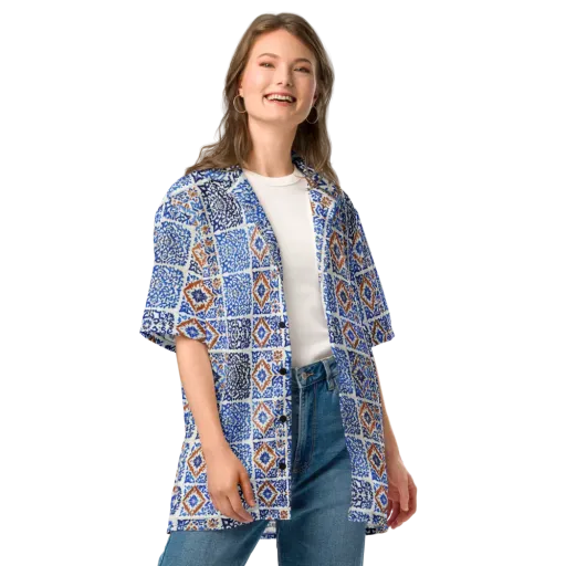 Indigo Tilework on a Button Shirt