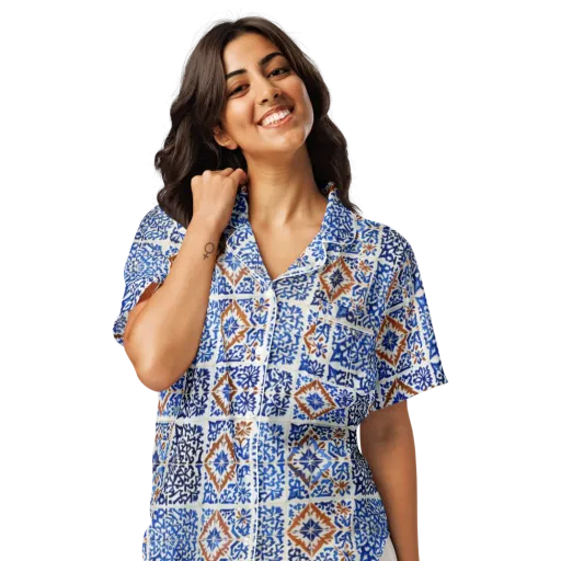 Indigo Tilework on a Women's Short Sleeve Pajama Top