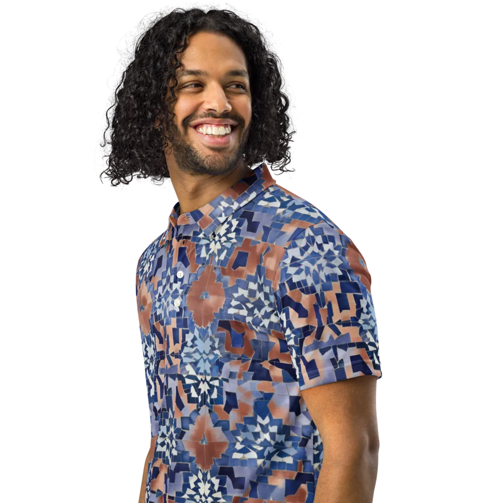 Blue Hour Tile on Men's Slim Fit Polo Shirt — Left Front