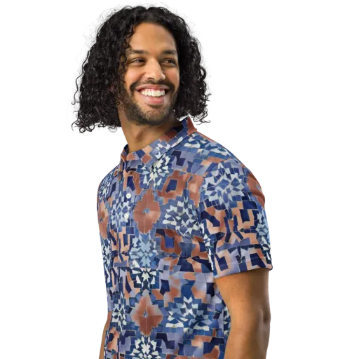 Blue Hour Tile on a Men's Slim Fit Polo Shirt