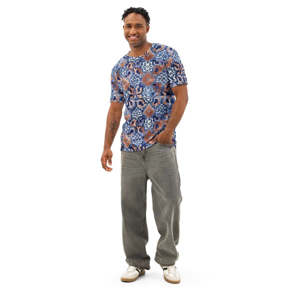 Blue Hour Tile on Men's Cotton Crew Neck T-Shirt — Front