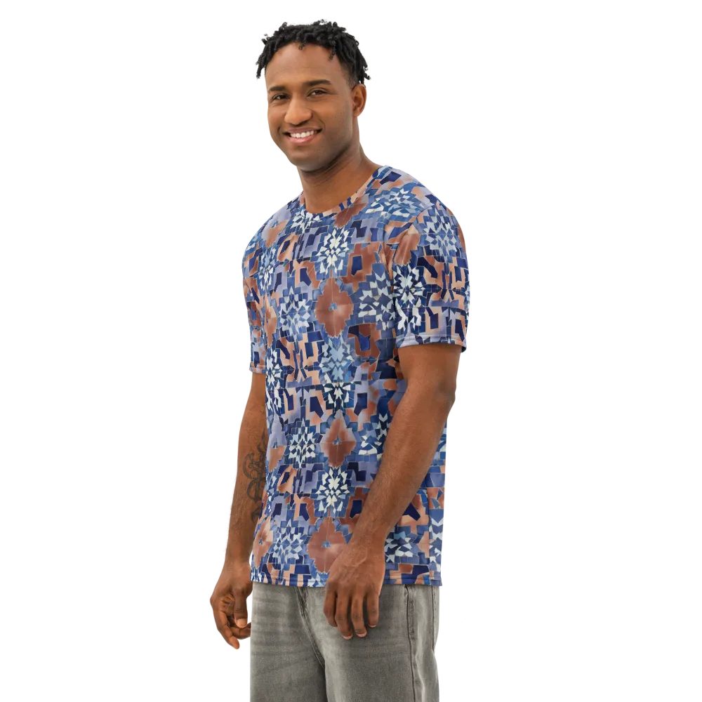 Blue Hour Tile on Men's Cotton Crew Neck T-Shirt — Left Front