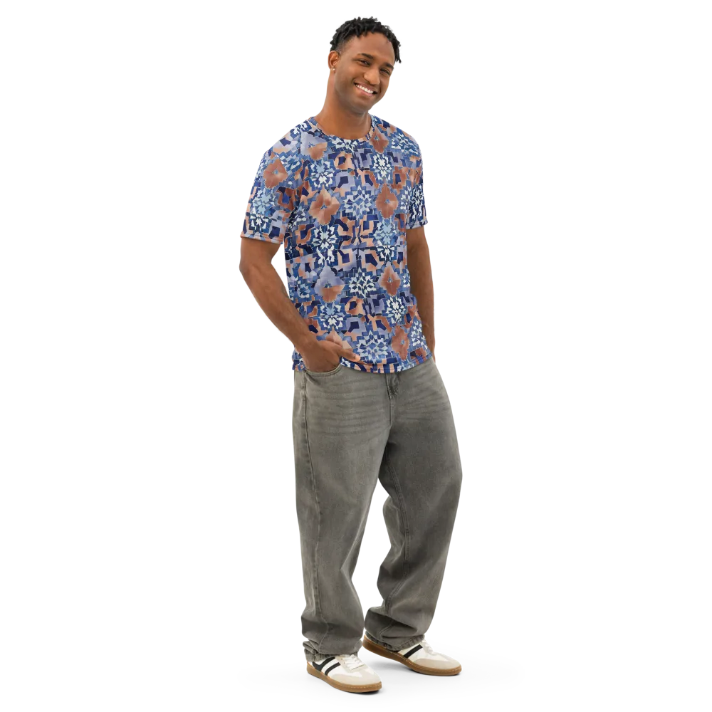 Blue Hour Tile on Men's Cotton Crew Neck T-Shirt — Right Front