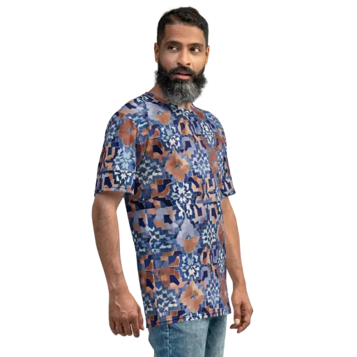 Blue Hour Tile on a Men's Crew Neck T-Shirt