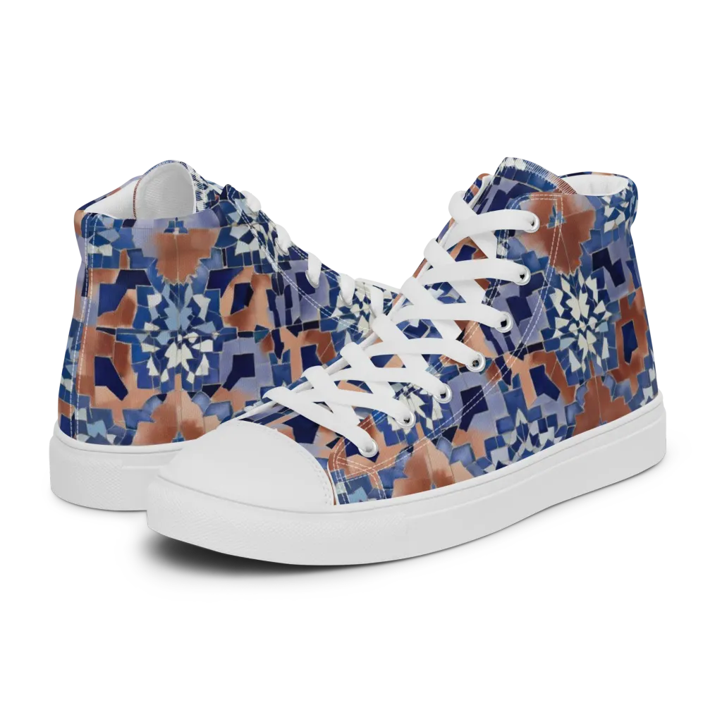 Blue Hour Tile on Men's High Top Canvas Shoes — Left