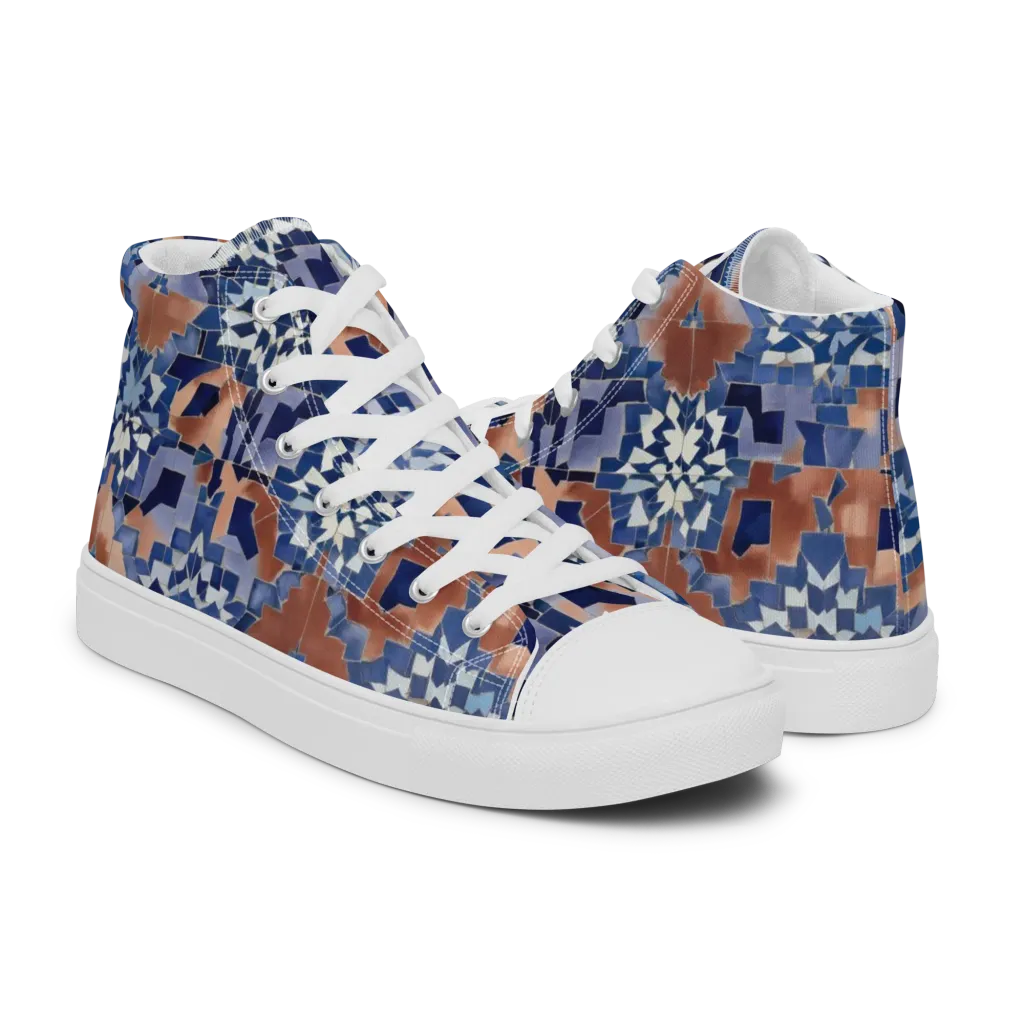 Blue Hour Tile on Men's High Top Canvas Shoes — Right