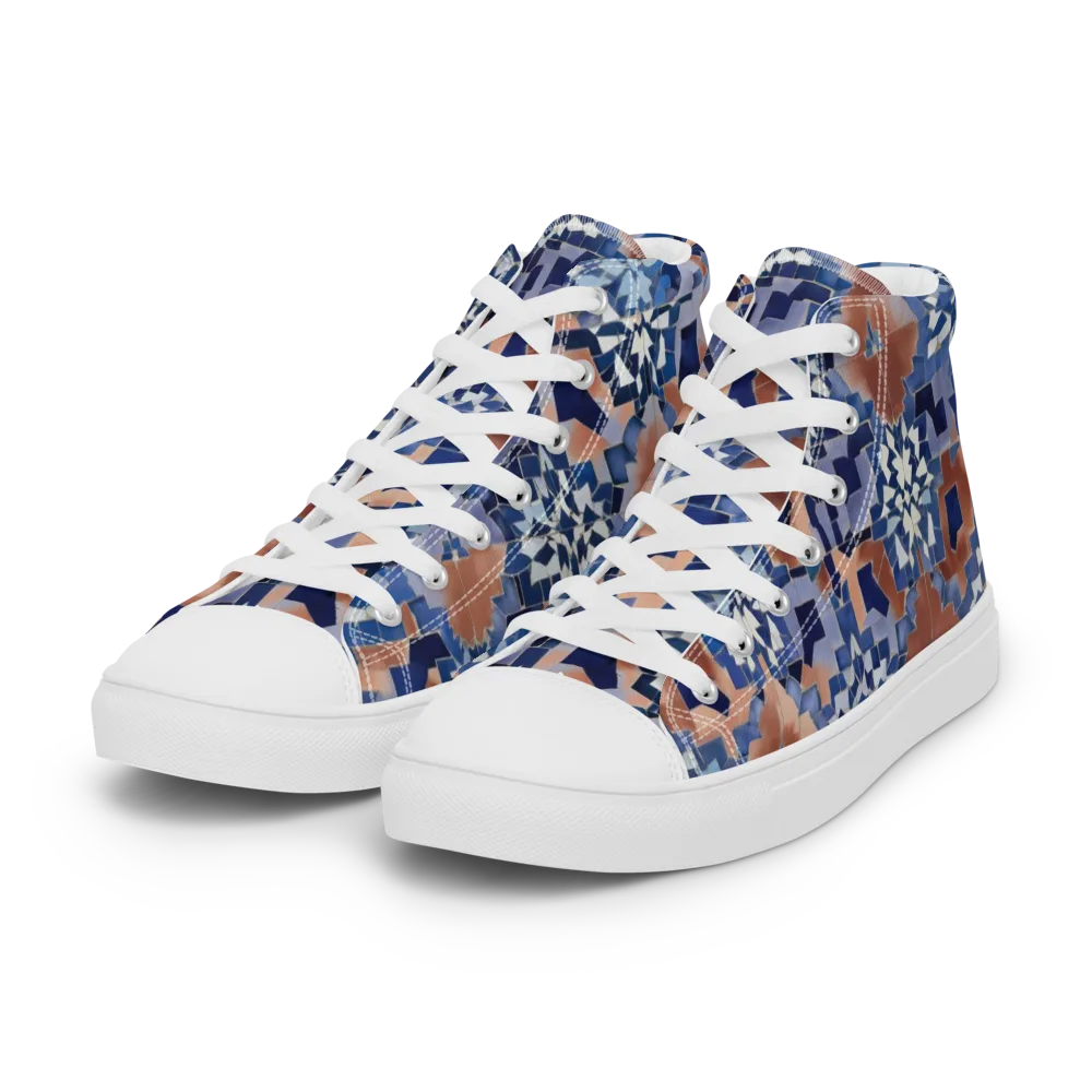 Blue Hour Tile on Women's High Top Canvas Shoes — Left Front