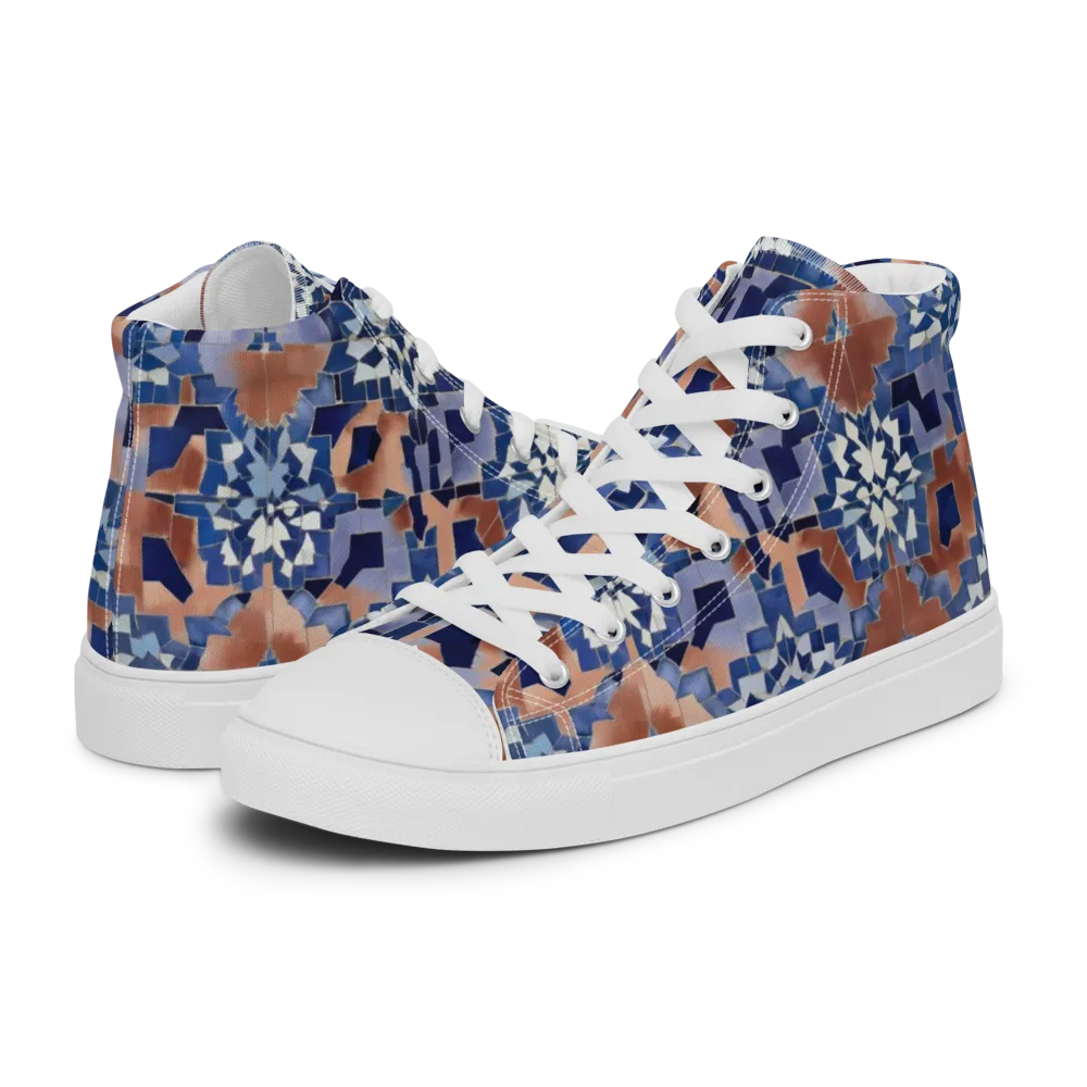 Blue Hour Tile on Women's High Top Canvas Shoes — Left