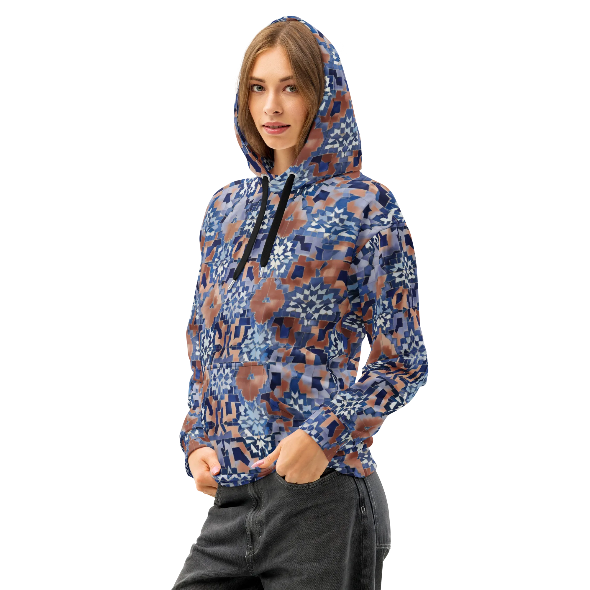 Blue Hour Tile on Cotton Hoodie — Left Front