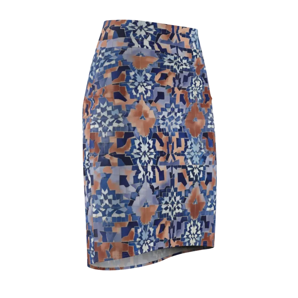 Blue Hour Tile on Pencil Skirt — Front Side