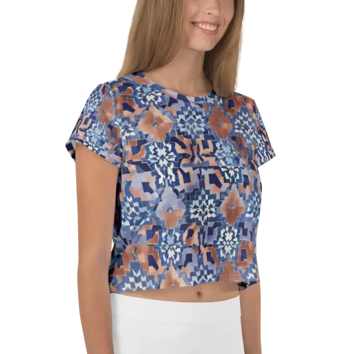 Blue Hour Tile on a Crop Tee