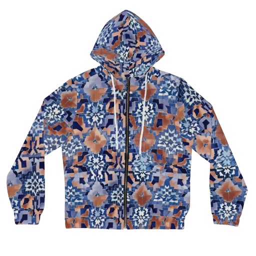 Blue Hour Tile on a Women's Full-Zip Hoodie