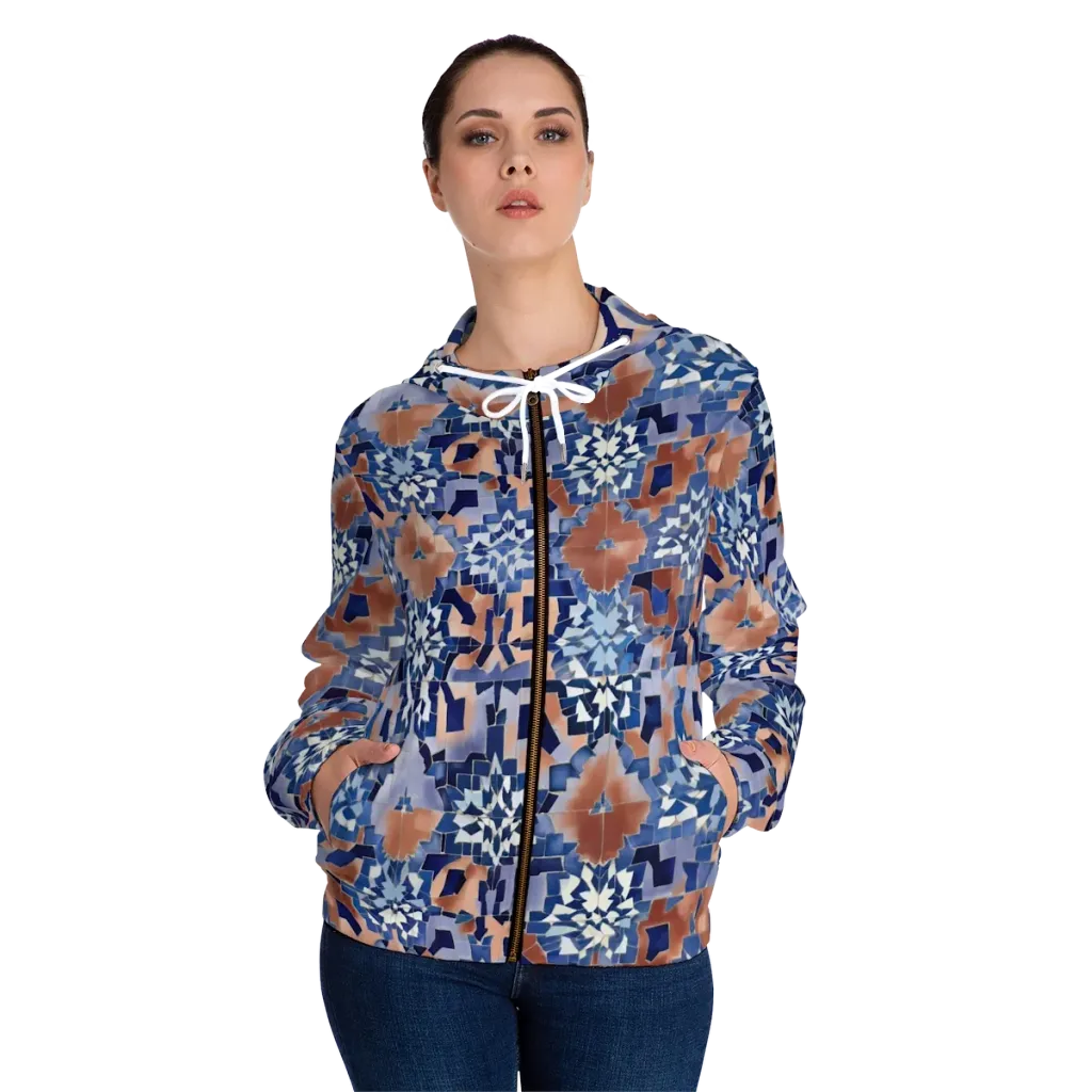 Blue Hour Tile on Women's Full-Zip Hoodie — Front On Person