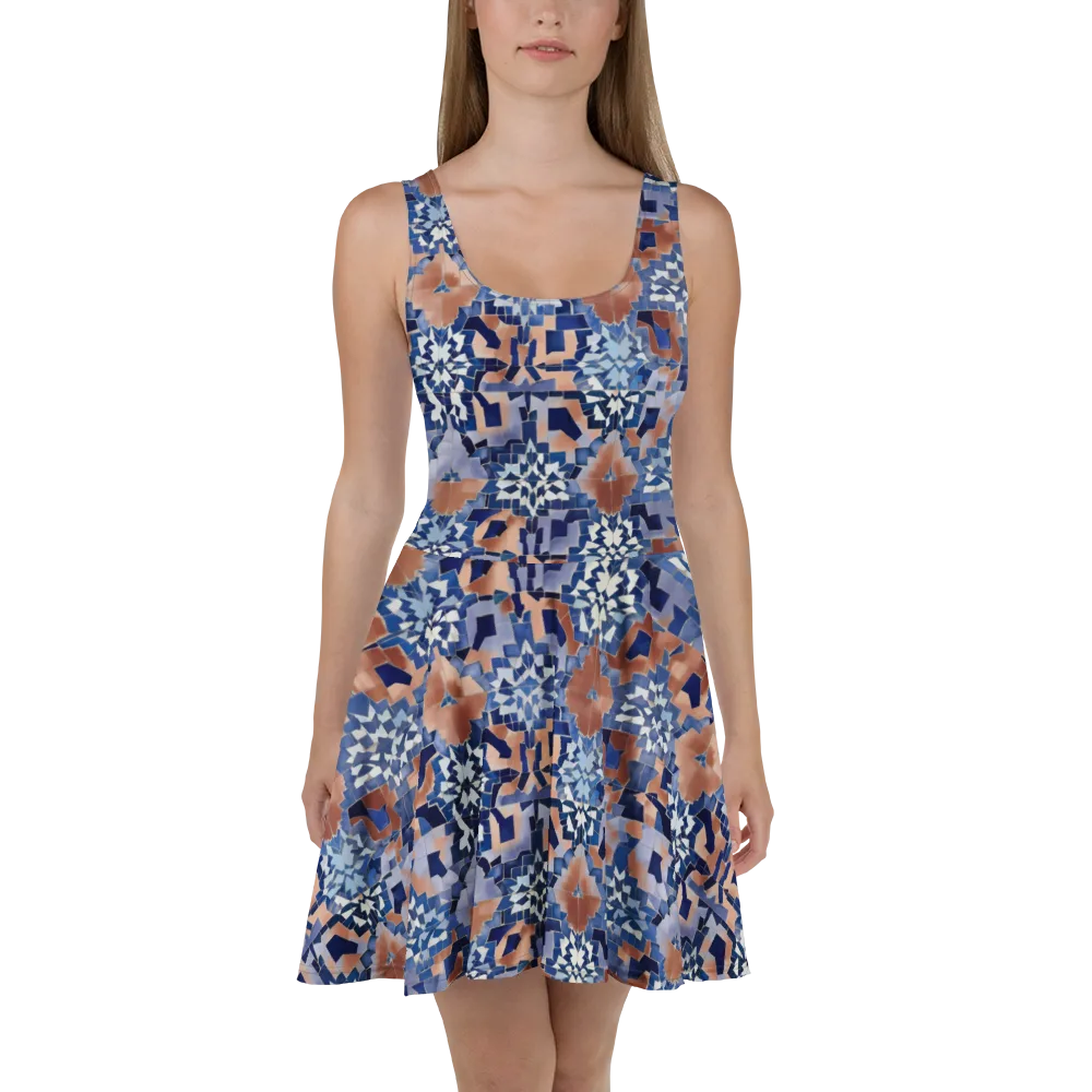 Blue Hour Tile on Skater Dress — Front