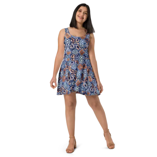 Blue Hour Tile on a Skater Dress