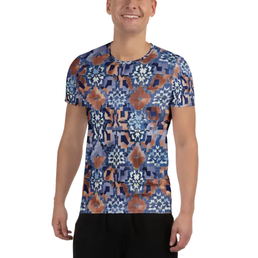 Blue Hour Tile on a Men's Athletic T-Shirt