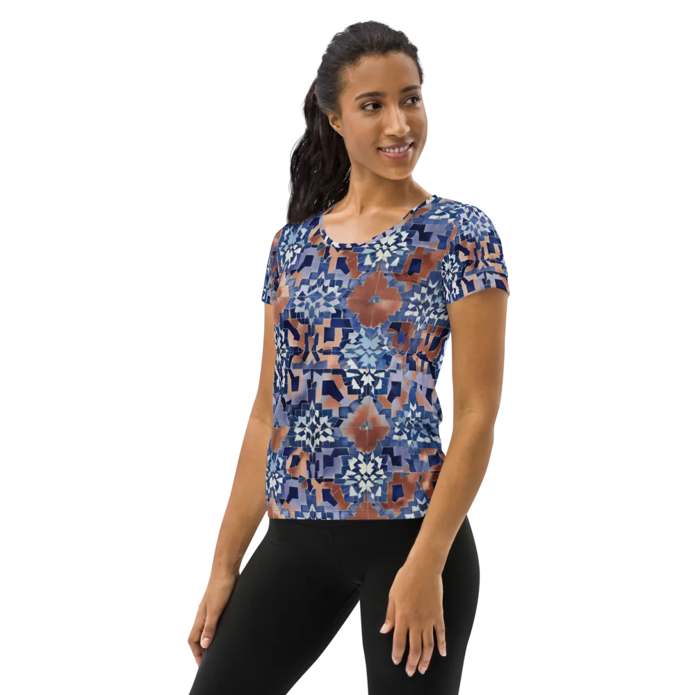 Blue Hour Tile on Women's Athletic T-Shirt — Left