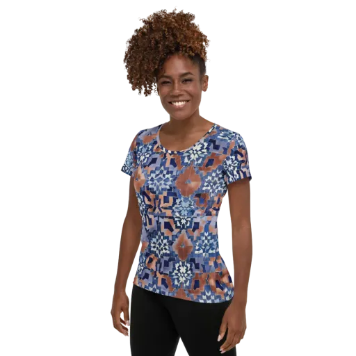 Blue Hour Tile on a Women's Athletic T-Shirt