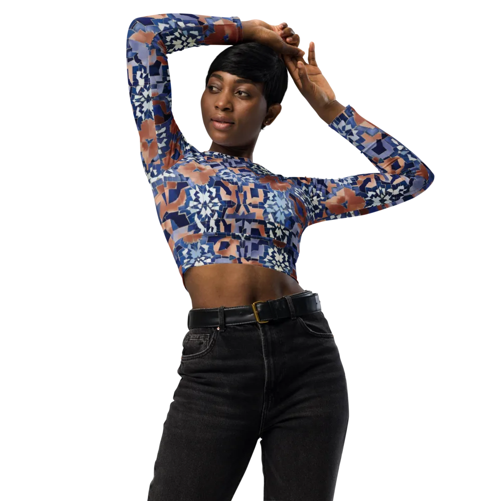 Blue Hour Tile on Long Sleeve Crop Top — Front