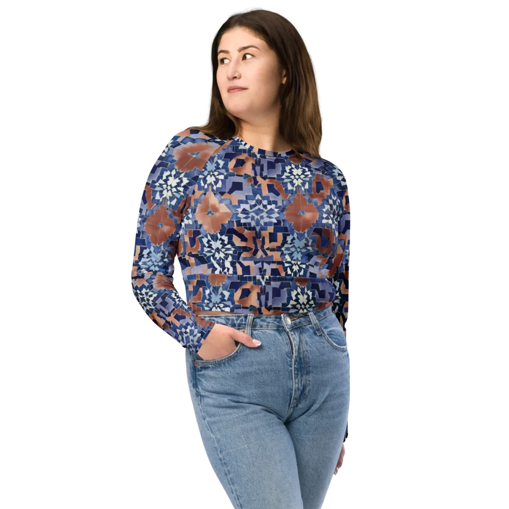 Blue Hour Tile on Long Sleeve Crop Top — Front