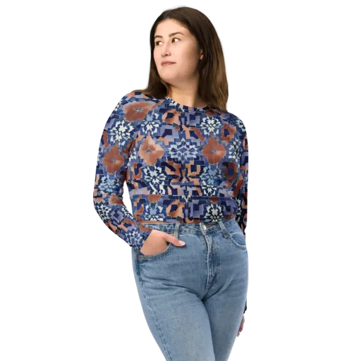 Blue Hour Tile on a Long Sleeve Crop Top